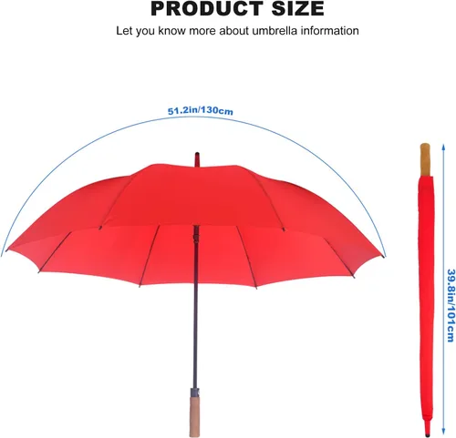 Vista 2 de KoKoBin Paraguas de lluvia de gran tamaño abierto automático para hombres mujeres palillo paraguas, Rojo