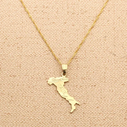 Vista 3 de Collar chapado en oro de 18 quilates con diseño de mapa de Italia para italiano, Latón