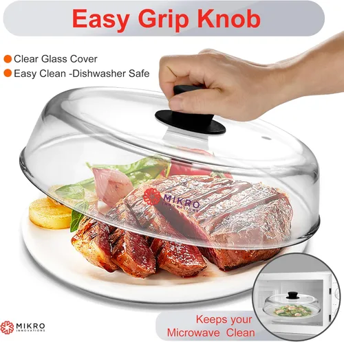 Vista 6 de Cubierta de vidrio para salpicaduras de microondas para plato de alimentos, resistente protector de salpicaduras de vidrio de borosilicato