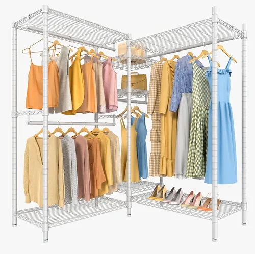 Vista 13 de VIPEK L6 - Perchero resistente para ropa de forma L, estante de ropa de 5 niveles con alambre, estante de ropa independiente con 7 estantes