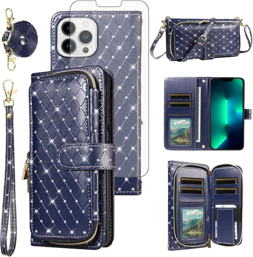 Vista 112 de Funda para teléfono iPhone 6 6S con cremallera y protector de pantalla con protector de pantalla, correa de cordón cruzado, ranura para iPhone 6 Six