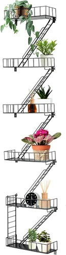 Vista 8 de Zonon Estante de pared de escape de incendios, estantes de escalera de metal, decoración de pared, estantes flotantes, estante de figura de acción