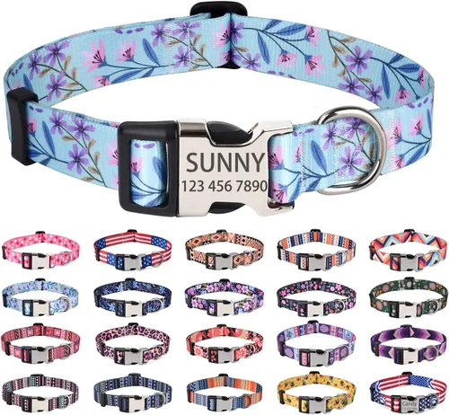 Vista 19 de Mihqy Collares de perro personalizados, collar de perro personalizado con nombre y número de teléfono, múltiples patrones y 4 tamaños de collar
