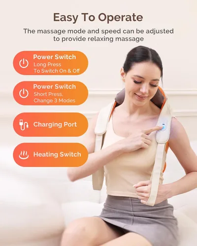 Vista 7 de AIRSEE Masajeador Shiatsu inalámbrico de cuello y hombros con calor, batería de más de 200 minutos, cabeza de flor de ciruelo mejorada 2025
