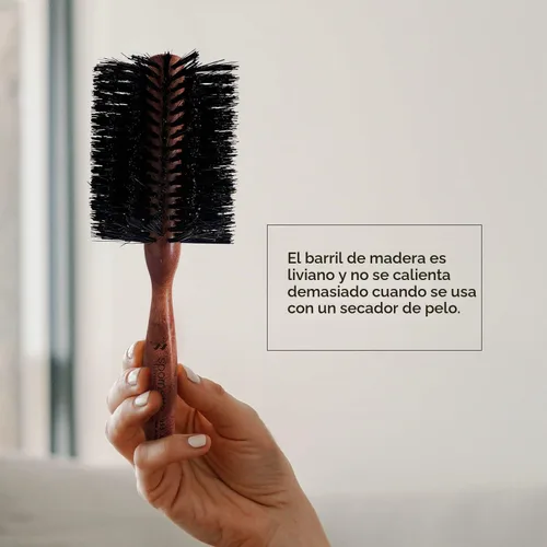 Vista 5 de Spornette Cepillo de pelo redondo italiano de 3 pulgadas (#955-XL) – Cepillo redondo de cerdas de jabalí de doble densidad con mango de madera