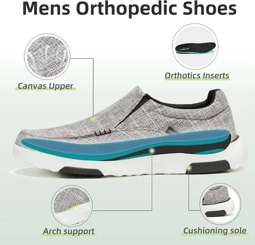 Vista 2 de OrthoComfoot Zapatos ortopédicos cómodos sin cordones para hombre con soporte de arco, mocasines ortopédicos para fascitis plantar, zapatos de lona