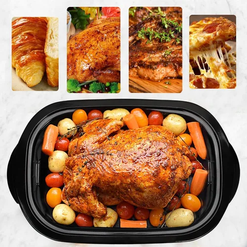 Vista 5 de Horno tostador de 18 cuartos de galón con tapa de autohilvanado, horno eléctrico de pavo de acero inoxidable de 1450W con asas de tacto frío, Negro