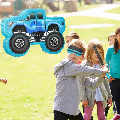 Vista 6 de Piñata de camión pequeño, piñata de camión de cumpleaños para niños, piñata de construcción con palo, confeti para niños, suministros de fiesta