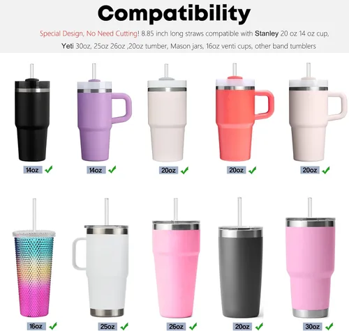 Vista 3 de ALINK Paquete de 10 popotes reutilizables transparentes para jarra Stanley de 20 oz y 14 oz, popotes de plástico duro Tritan para Yeti Rtic de 30