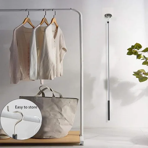 Vista 9 de Poste de gancho para ropa, gancho de alto alcance para colgar ropa, luz y plantas extensibles de 35 a 50 pulgadas, hecho de tubo de acero inoxidable