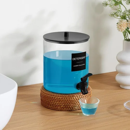 Vista 2 de TIPGO Dispensador de detergente para ropa de vidrio de 1 galón con espiga, recipiente de jabón líquido de lavandería de 128 onzas y suavizante