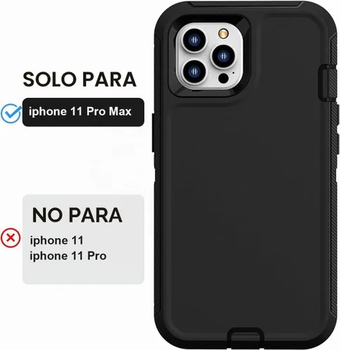 Vista 8 de Funda resistente para iPhone 11 Pro Max con 2 protectores de vidrio templado, grado militar, a prueba de golpes, color negro