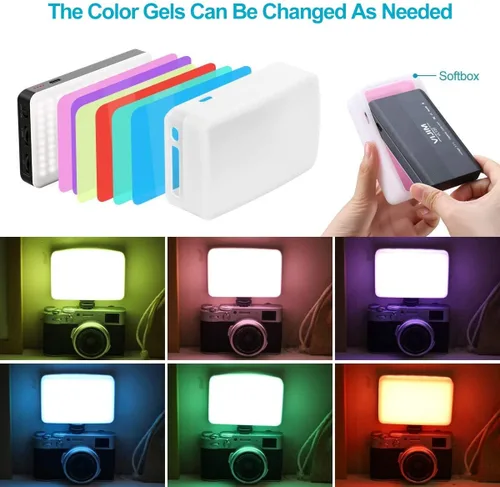 Vista 3 de VIJIM VL120 Luz LED para vídeo en la cámara, Mini lámpara de iluminación de fotografía recargable 120 LED de relleno 3200K-6500K Bi-Color regulable