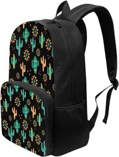 Vista 3 de Parprinty Novedosa mochila para niños y niñas, cómoda mochila acolchada ligera de 17 pulgadas, bonita mochila escolar, Cactus azteca tribal D