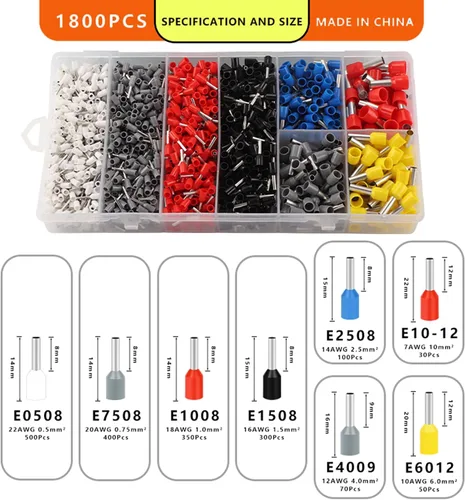 Vista 3 de AWG 23-7 Kit de herramientas de crimpado de virola con 1800 conectores, alicates de trinquete autoajustables para terminales de extremo y anillo