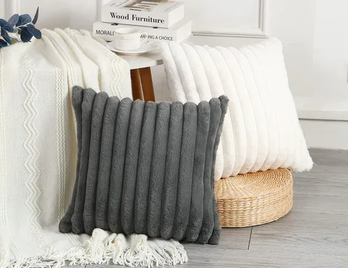 Vista 4 de PANOD Juego de 2 fundas de almohada decorativas de piel sintética de 45.7 x 45.7 cm, lujosas fundas de almohada modernas de estilo bohemio y funky