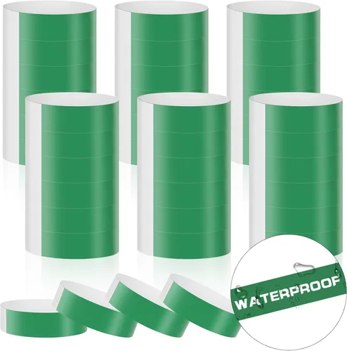 Vista 12 de 300 pulseras para eventos, muñequeras de neón impermeables para fiestas, ligeras pulseras de papel de concierto, bandas adhesivas de mano, color azul