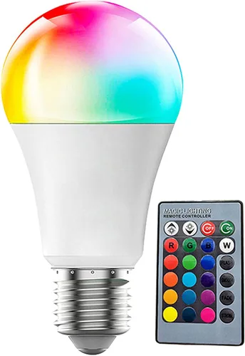 Vista 7 de Bombilla de luz que cambia de color con control remoto, 9 W, A19, E27, blanco cálido, 2700 K, 500 lúmenes, bombilla LED regulable, función
