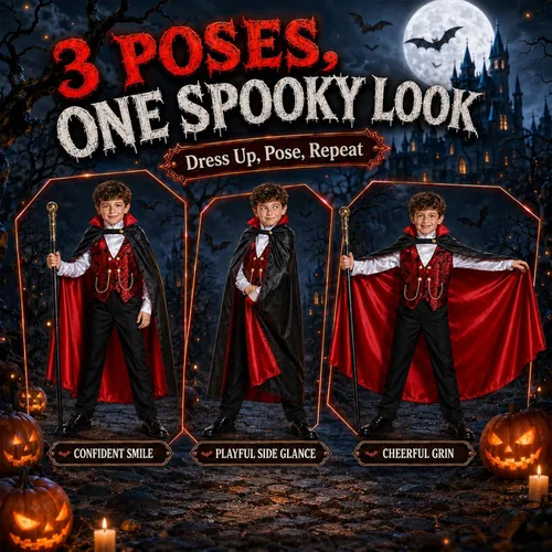 Vista 5 de Vampire Costume for Boys 3 4 5 6 7 8 9 10 12 Years Old Halloween Costume