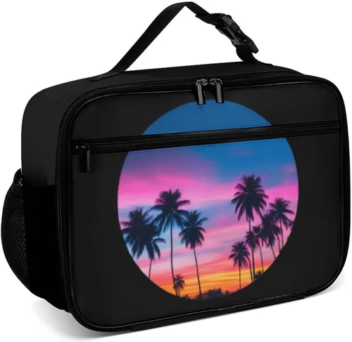 Vista 32 de Lonchera reutilizable con diseño de flores de hibisco blanco, bolsa de almuerzo aislada, lonchera para comida y alimentos, bolsa de mano