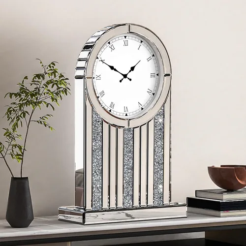 Vista 10 de SHYFOY Reloj de escritorio con espejo, reloj de mesa silencioso de lujo Plata