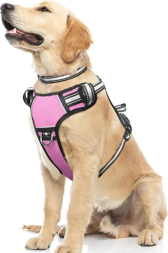 Vista 30 de Arnés para perro sin tirones, arneses para mascotas con collar, chaleco Oxford reflectante y ajustable, hebillas delanteras y traseras para correa