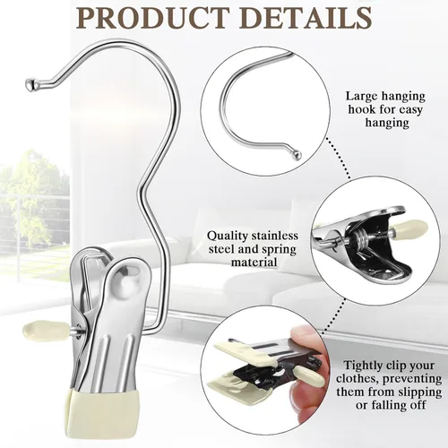 Vista 3 de Yinder Ganchos Colgadores para Botas Clips Ganchos de Lavandería Colgantes de Acero Inoxidable Pinzas para Ropa Colgadores Portátiles para Armario