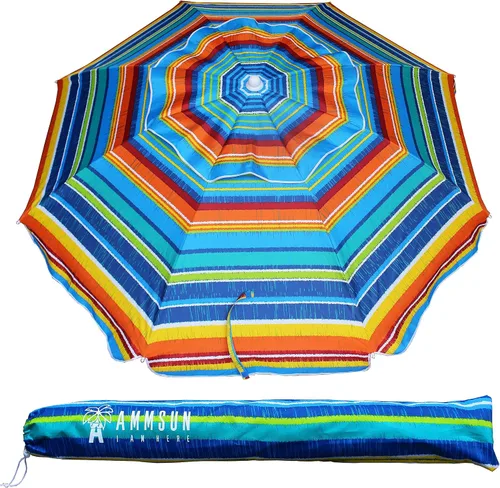 Vista 10 de AMMSUN Sombrilla de playa resistente de 6.5 pies para arena con inclinación y ventilación de aire, refugio solar, protección UV 50+, sombrillas