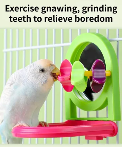 Vista 9 de Perca para pájaros con espejo, bola masticable de loro, juguetes de búsqueda de alimentos, juguete interactivo de inteligencia para pájaros