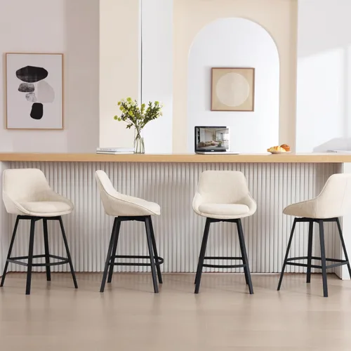 Vista 8 de Flouki Juego de 2 taburetes giratorios para mostrador, taburetes de bar beige para isla de cocina, sillas de barra de tela de lino modernas, base