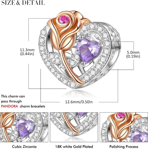 Vista 2 de Dije de flor de nacimiento para pandora, pulseras, collar, plata de ley 925, dije de amor, cumpleaños, día de la madre, Navidad, regalos