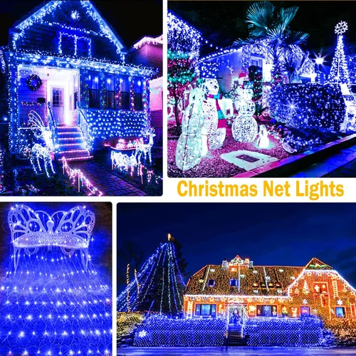 Vista 9 de KNONEW Red de luces de Navidad de 420 luces LED de 13 pies x 6.6 pies, luces de malla para exteriores, conectables, impermeables, 8 modos