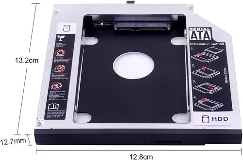Vista 2 de 0.500 in Universal SATA 2nd HDD/SSD Caddy para Lenovo ThinkPad T420, T430, T510, T520, T530, W510, W520, W530 – Reemplaza tu bahía óptica de CD/DVD