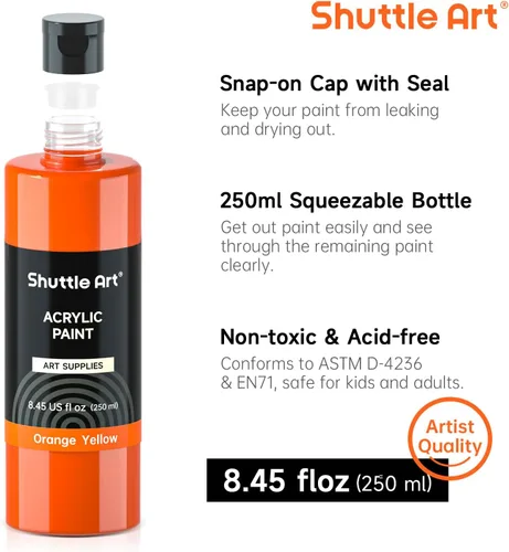 Vista 4 de Shuttle Art 12 colores de pintura acrílica, botellas de 250 ml/8.45 oz, juego de pintura acrílica, pigmentos ricos, suministros de pintura a granel