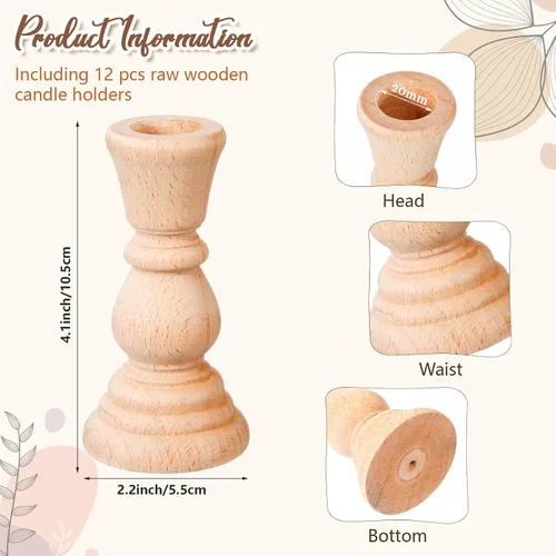 Vista 3 de Nitial 12 portavelas de madera sin terminar, clásicos candelabros de madera sin terminar, pequeños candelabros sin terminar para manualidades