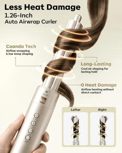 Vista 5 de Moldeador de Aire Caliente 8 en 1 de Doble Voltaje y Cepillo Secador de Cabello con Accesorios Alisador y Rizador, 110,000 RPM Secado Rápido Iónico