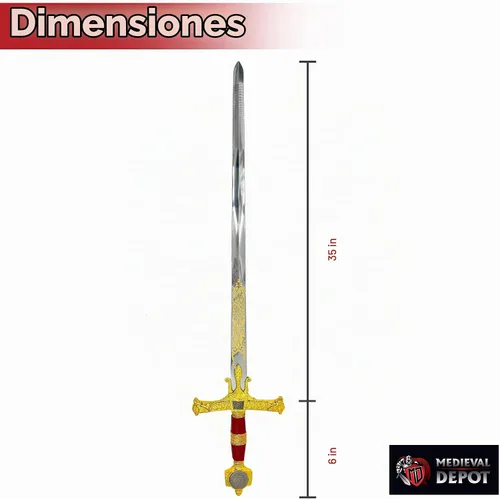 Vista 2 de Medievaldepot King Solomon Great Sword Red - Hoja de acero inoxidable, placa de exhibición, longitud total de 51 pulgadas