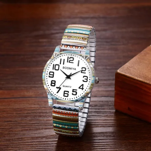 Vista 4 de Avaner Reloj de pulsera con correa elástica, reloj analógico de cuarzo con números grandes, reloj de pulsera impreso para mujer