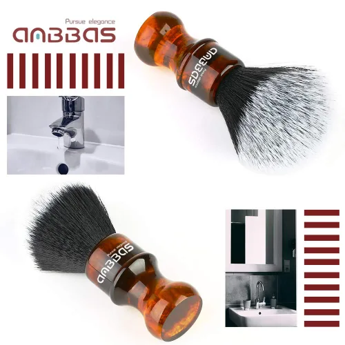 Vista 6 de Anbbas Cepillo de afeitar sintético de tejón con mango de resina, cerdas de nailon, cepillo de espuma para el cabello, para viajes, afeitado Ámbar