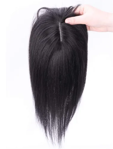 Vista 3 de LXUE Piezas de cabello realistas con flequillo, cabello humano real con clip para mujeres con pérdida de cabello, 8 pulgadas, marrón oscuro