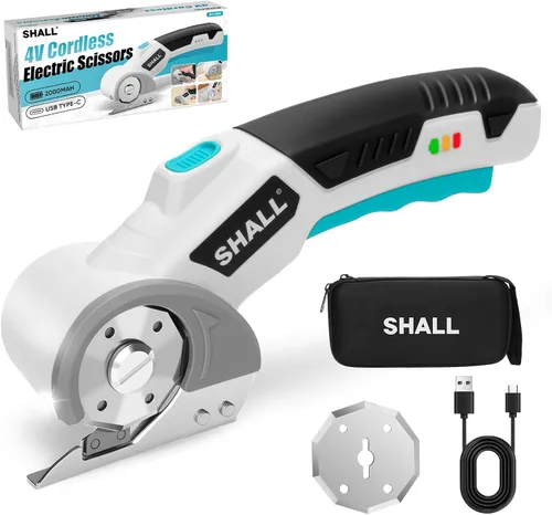 Vista 8 de SHALL Tijeras eléctricas inalámbricas de 4 V, cortador de cartón recargable, cortador de caja eléctrico giratorio con bloqueo de seguridad, luz LED