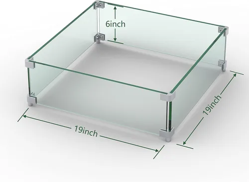 Vista 2 de Protector de viento cuadrado para hoguera de 19 x 19 x 6 pulgadas, protector de viento para fogata para mesa de fogata de 28 a 32 pulgadas, vidrio