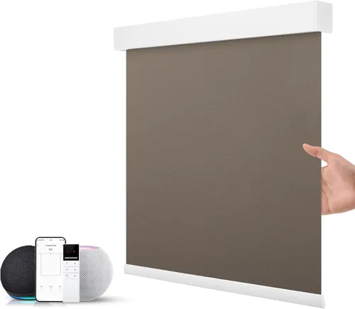Vista 19 de ZSTARR Persiana inteligente motorizada para ventana con control remoto, persiana enrollable opaca automática tamaño personalizable, con cenefa, Beige