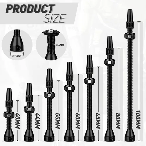 Vista 2 de BWSHLF Vástago de Válvula Sin Cámara Presta 40/44/55/60/65/70/80/100 mm, Kit de Vástago Presta de Aleación Super Ligera con Herramienta