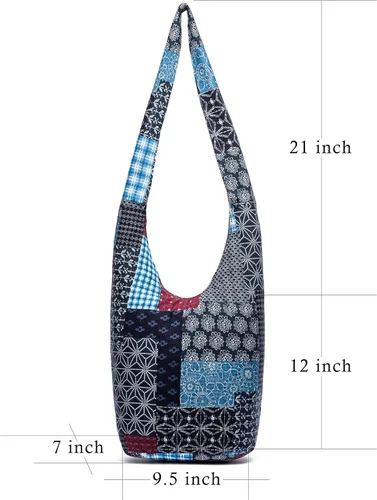 Vista 43 de Bolsa de hombro para mujer, de lona en estilo hippie/bohemio para llevar cruzada al hombro, disponible en diferentes colores y estampados