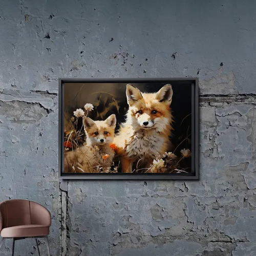 Vista 7 de Fox Mother Cub Print, In The Style Of Stencil,Based, Kids Wall Art, Kids Wall Art Display, Mom And Baby Animal Art Print, Decor Canvas, Home Decor