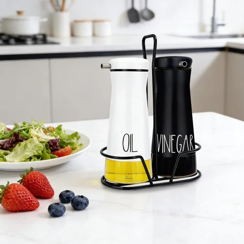 Vista 5 de Aelga Juego de dispensador de aceite y vinagre con cadillo, paquete de 2 botellas dispensadoras de aceite para cocina sin goteo, decoración