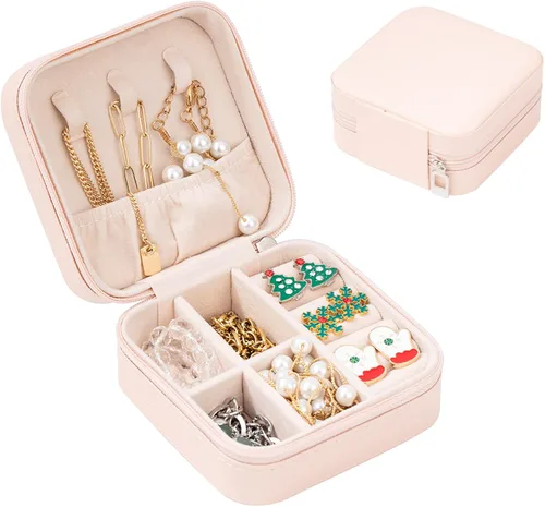 Vista 9 de Caja de joyería de viaje portátil de cuero PU mini caja de viaje de joyería pequeña caja de joyería para pendientes collar mujeres niñas regalo