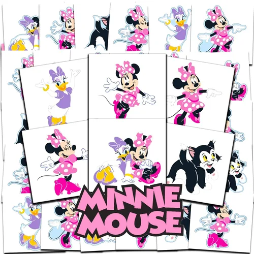 Vista 3 de Minnie Mouse Tattoos - Paquete de recuerdos de fiesta, 72 tatuajes individuales 2" Pre-Cut Disney Minnie Temporary Tattoos for Kids Boys Girls