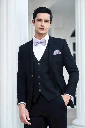 Vista 65 de HISDERN Pajaritas para hombre, diseño de lunares, corbatín y bolsillo cuadrado, clásico, esmoquin de negocios, boda, pajaritas, pañuelo